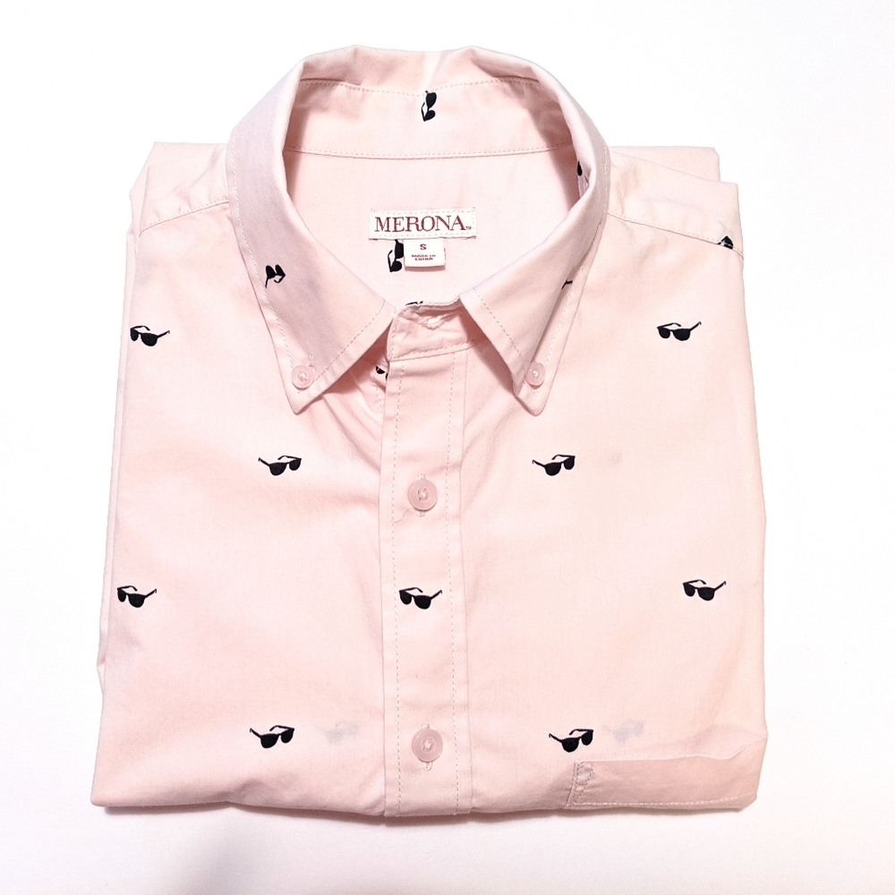 Merona short sleeve button down shirt , light pink with small‎ black sunglasses